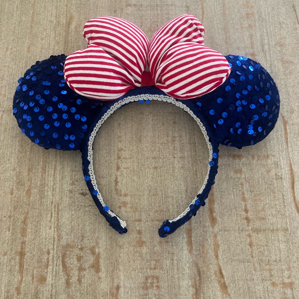 Sequin Mouse Ears Headband with Striped Bow